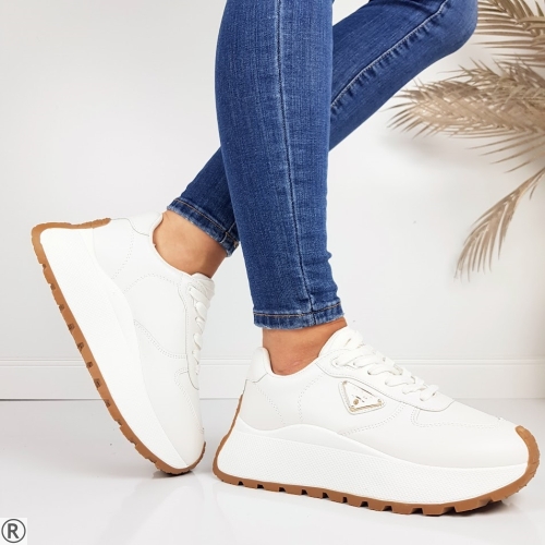 Бели дамски сникърси на платформа- Valera White 11192