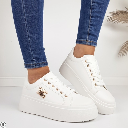 Бели дамски кецове на равно ходило- Ambyr White 11194