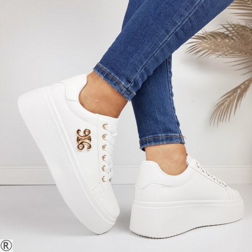 Бели дамски кецове на равно ходило- Ambyr White 11194