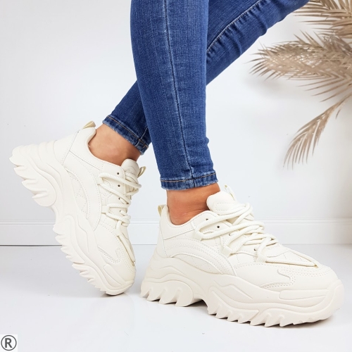 Бежови дамски маратонки на средна платформа- Nansi Beige 11195