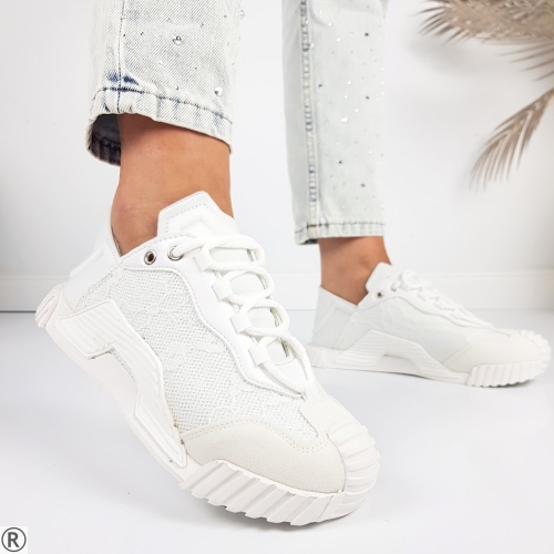 Бели сникърси с дантела - Sisi White 11199