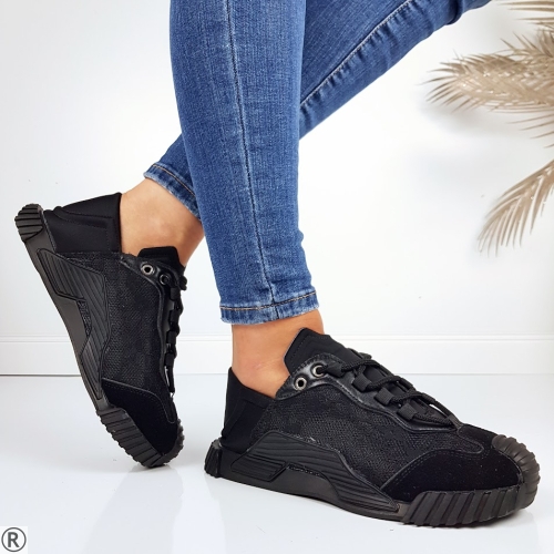 Черни сникърси с дантела- Sisi Black 11200