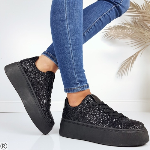 Черни дамски кецове с брокат- Stela Black 11202