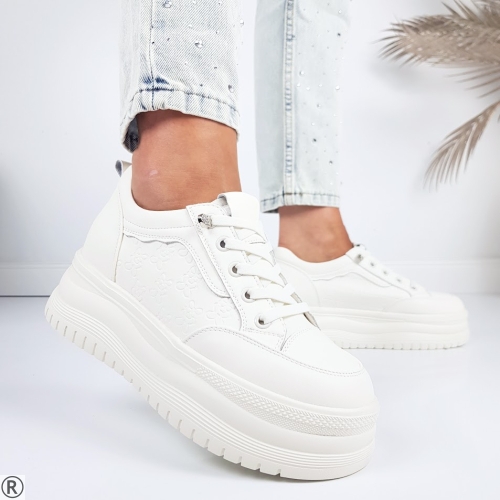 Бежови кецове от естествена кожа - Klaudia White 11197