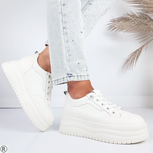 Бежови кецове от естествена кожа - Klaudia White 11197