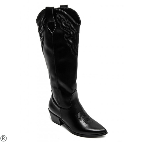 Черни каубойски ботуши от кожа- Amanda Black 11221