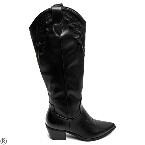 Черни каубойски ботуши от кожа- Amanda Black 11221