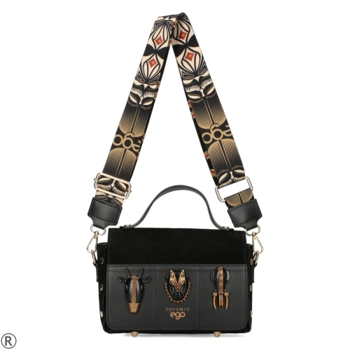 Черна чанта от естествена кожа и велур- EGO Aztec 11225