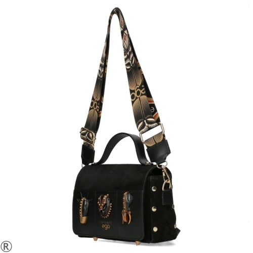 Черна чанта от естествена кожа и велур- EGO Aztec 11225