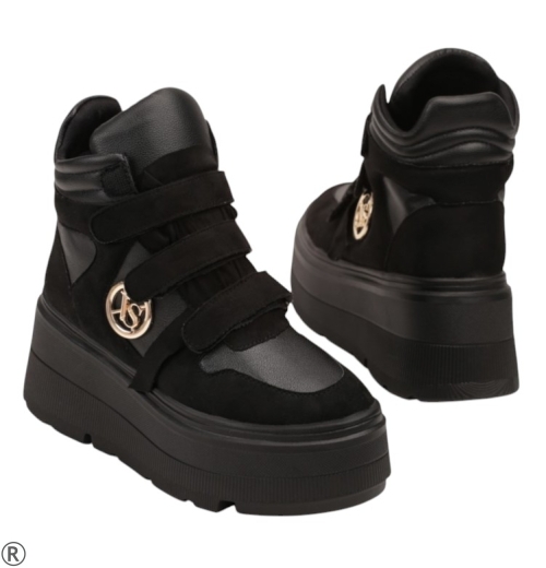 Черни високи кецове на платформа- Stella Black 11230
