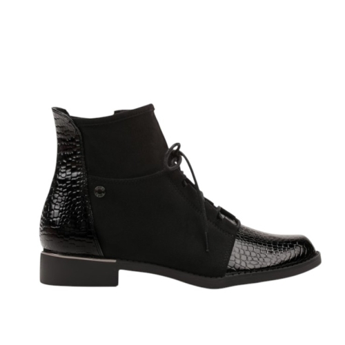 Черни равни боти от велур и лак- Lura Black 11231