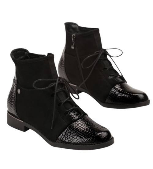 Черни равни боти от велур и лак- Lura Black 11231