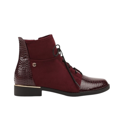 Равни боти бордо с връзки и цип -  Lura 11233