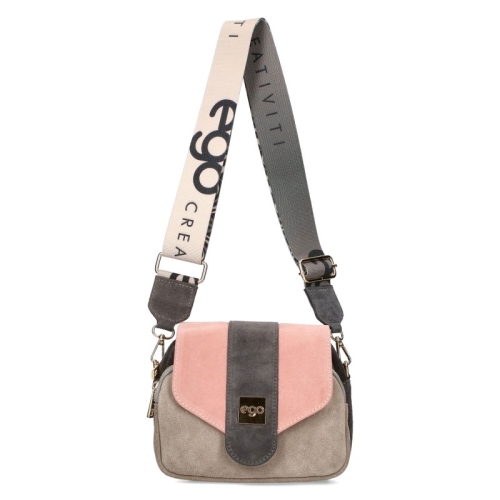 Чанта от естествен велур в сив и розов цвят- EGO 11256