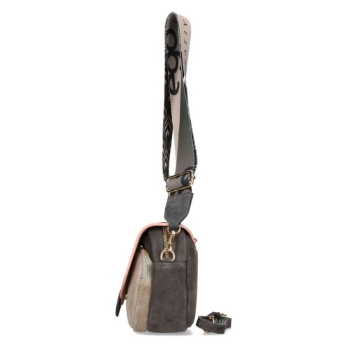 Чанта от естествен велур в сив и розов цвят- EGO 11256