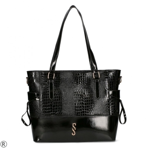 Обувки от естествена кожа на платформа - Amelia Black 11263