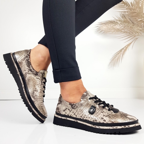 Обувки със змийски принт от естествена кожа- Hana Gold 11264