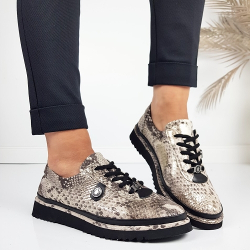 Обувки със змийски принт от естествена кожа- Hana Gold 11264