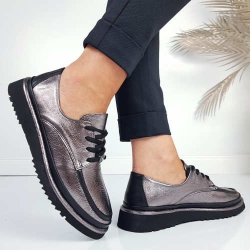 Дамски ежедневни обувки от естествена кожа металик - Greta 11265