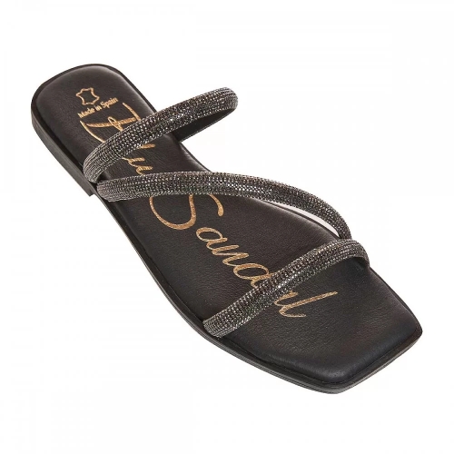 Равни чехли от естествена кожа с камъни- Nansi Black 11287