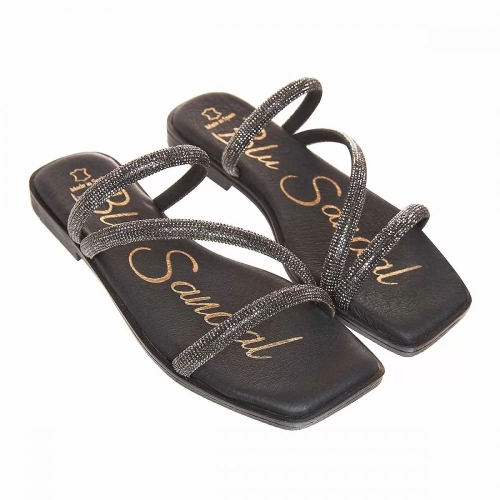 Равни чехли от естествена кожа с камъни- Nansi Black 11287