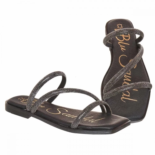 Равни чехли от естествена кожа с камъни- Nansi Black 11287