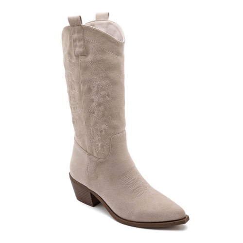 Бежови каубойски ботуши от велур- Greta Beige 11185