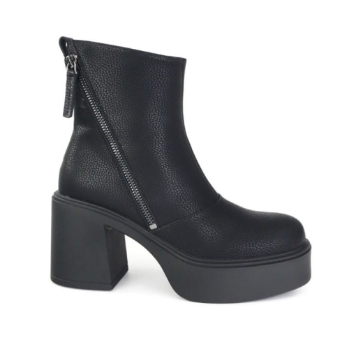 Черни боти на ток и платформа от естествена кожа- Krista Black 11294