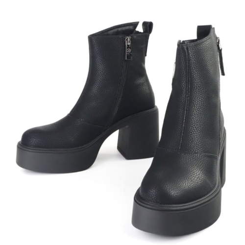 Черни боти на ток и платформа от естествена кожа- Krista Black 11294