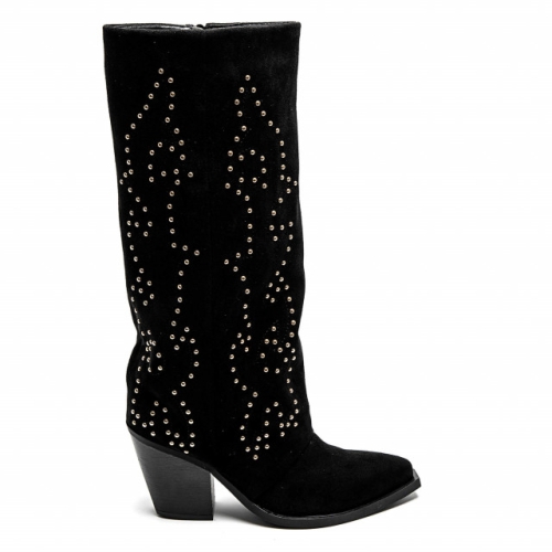 Черни каубойски ботуши със златисти капси- Helen Black 11316