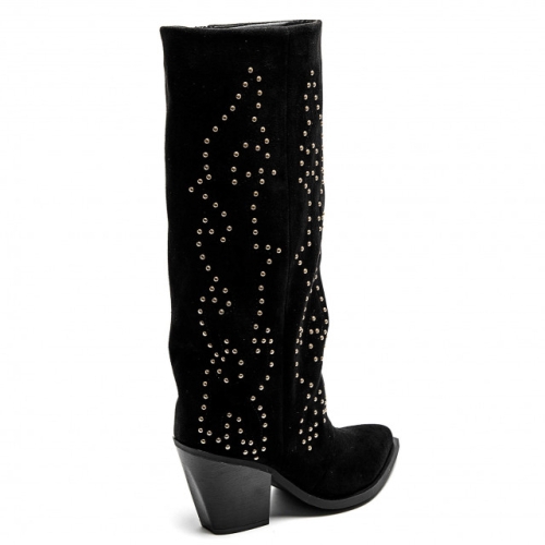 Черни каубойски ботуши със златисти капси- Helen Black 11316