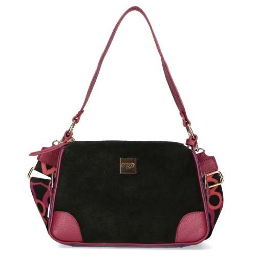 Дамска чанта от естествена кожа и велур в черен и цвят фуксия- EGO 11317