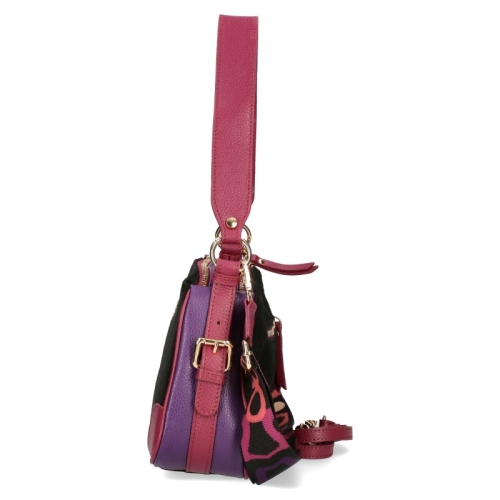 Дамска чанта от естествена кожа и велур в черен и цвят фуксия- EGO 11317