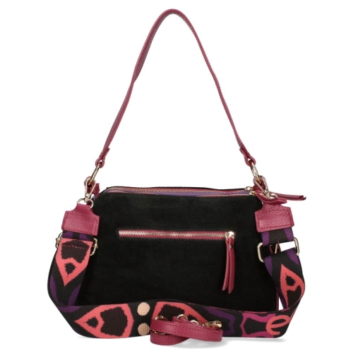 Дамска чанта от естествена кожа и велур в черен и цвят фуксия- EGO 11317