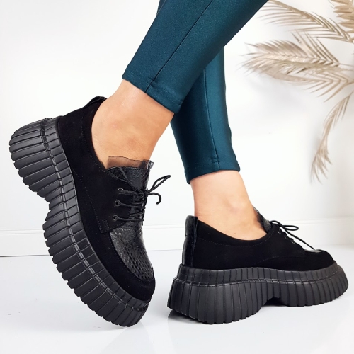 Ежедневни обувки от естествена кожа на платформа- Daris Black 11328