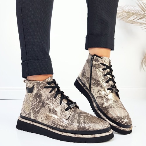 Равни боти от естествена кожа със змийски принт- Glami 11329