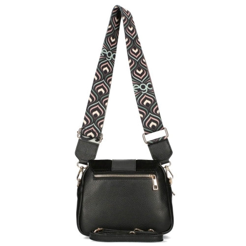 Черна чанта от естествена кожа с капак и дълга дръжка- EGO 11348