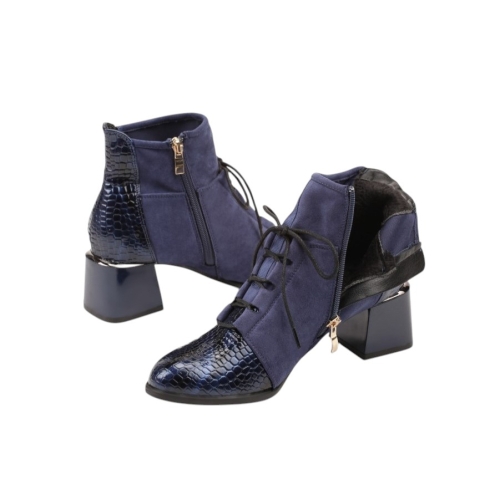 Сини боти на малък ток от лак и велур- Tara Blue 11359