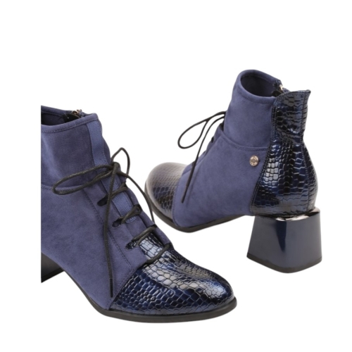 Сини боти на малък ток от лак и велур- Tara Blue 11359