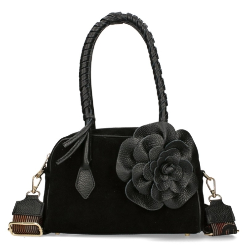 Черна чанта от естествен велур с цвете- EGO 11380