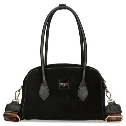 Черна чанта от естествен велур с цвете- EGO 11380