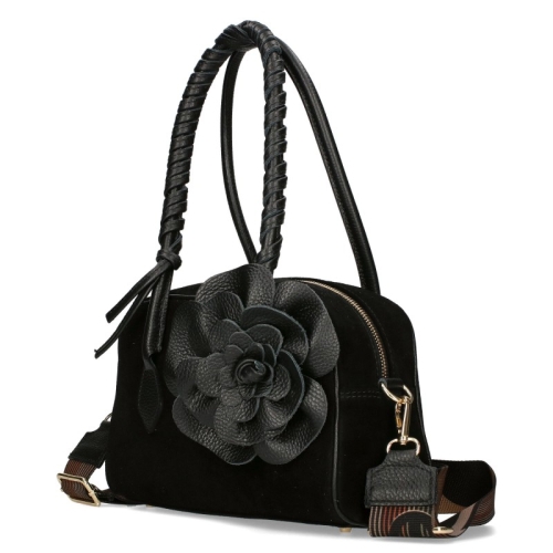 Черна чанта от естествен велур с цвете- EGO 11380