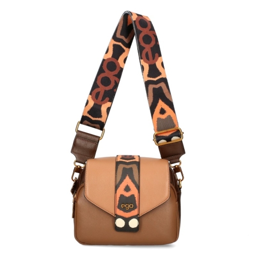 Кафява чанта с два сменяеми капака и дълга дръжка- EGO 11383