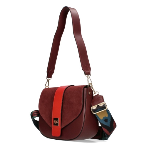 Чанта от естествена кожа и велур в цвят бордо- EGO 11385