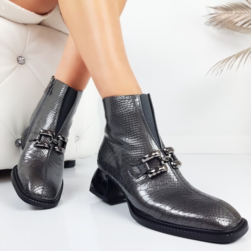 Сиви боти с кроко принт на удобен ток- Eliza Bulgaria 11393