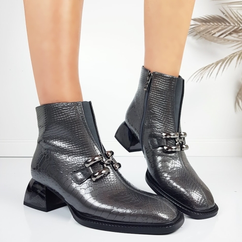 Сиви боти с кроко принт на удобен ток- Eliza Bulgaria 11393