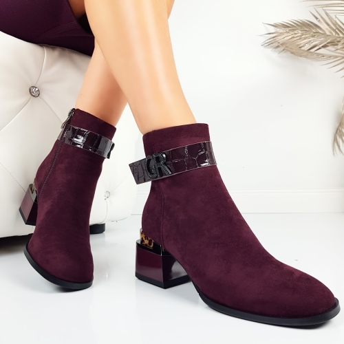 Дамски велурени боти в цвят бордо- Eliza Bulgaria Burgundy 11394