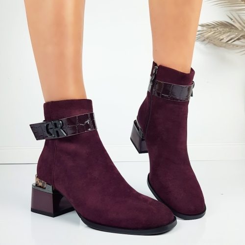 Дамски велурени боти в цвят бордо- Eliza Bulgaria Burgundy 11394
