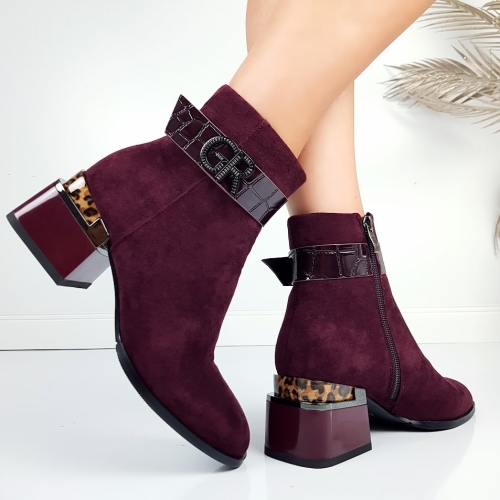 Дамски велурени боти в цвят бордо- Eliza Bulgaria Burgundy 11394