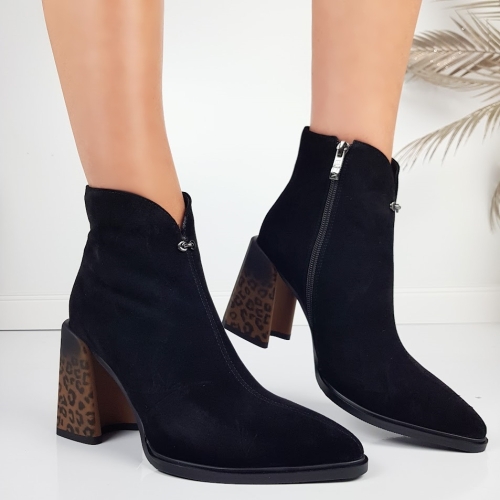 Черни боти от естествен велур на ефектен леопардов ток- Eliza Bulgaria 11397